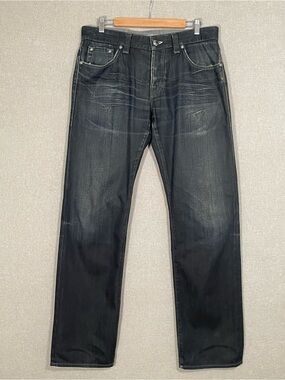 Hugo Boss Men's Selvedge Straight Leg Denim Jeans Dark Wash 35 x 34